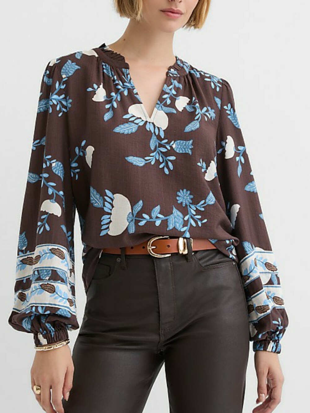 Loft Garden Ruffle Split Neck Blouse
